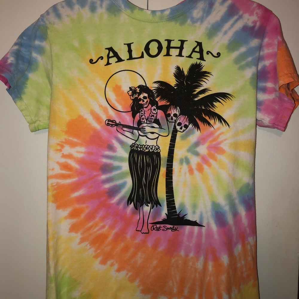 Riot Society Aloha Tie Dye Skull Tee